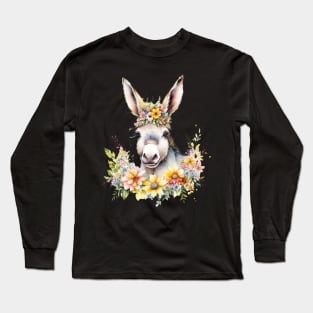 Floral Miniature Donkey Long Sleeve T-Shirt